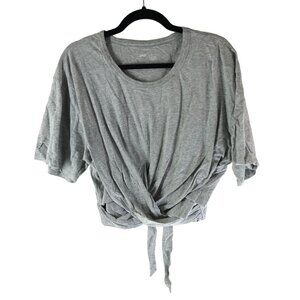 Aerie Womens Cropped Wrap Tie-Front Short Sleeve Top Tee 100% Cotton Gray XL